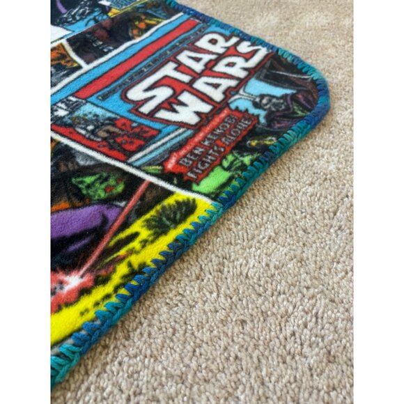 Star Wars Comic Book Fleece Blanket 24" x 58” Blue Yarn Edging Great Condition - Picture 5 of 8